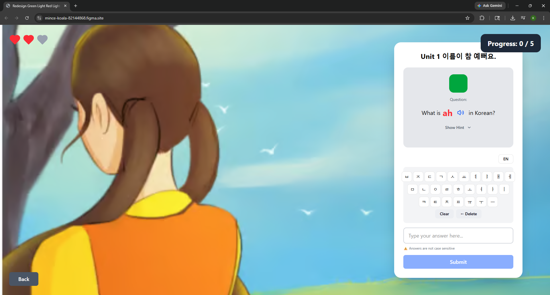 Redesigned Red Light Green Light Game Page