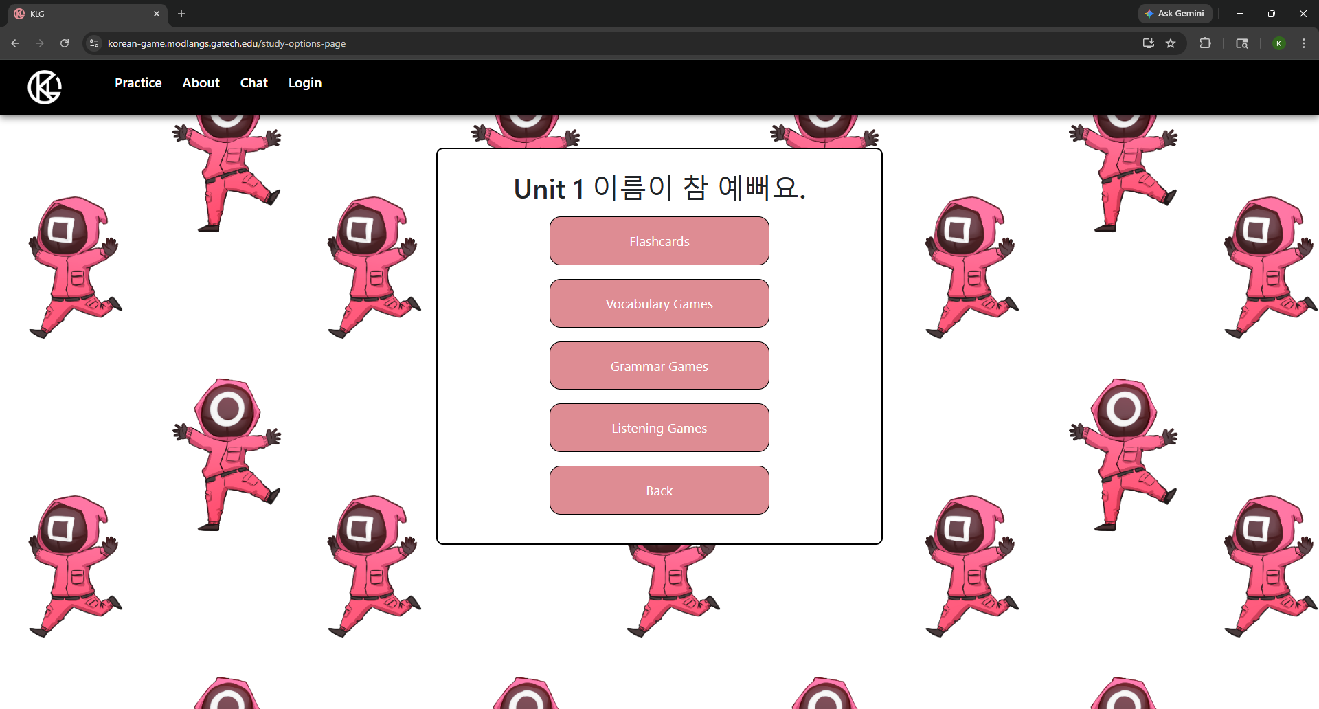Original Study Options Page