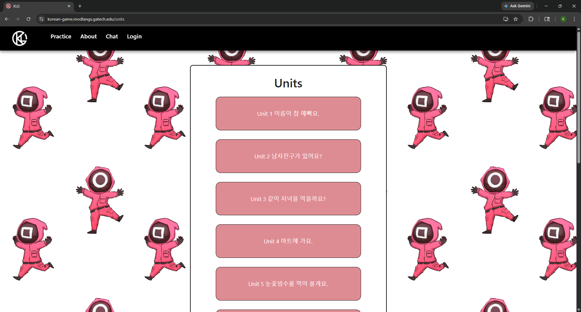 Original Units Page with vertical list